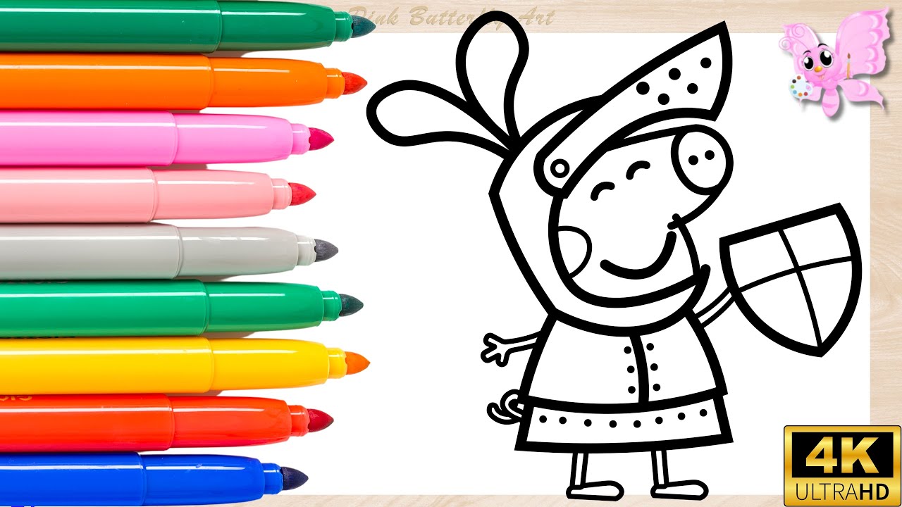 Peppa Pig turns into a Knight Drawing and Coloring for Kids Toddlers Preschoolers | Easy Drawings
