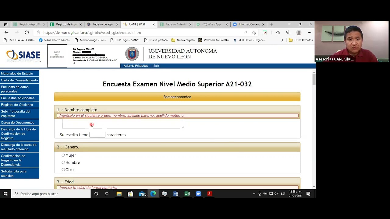 LLenado de encuestas /  Proceso de registro UANL Preparatoria