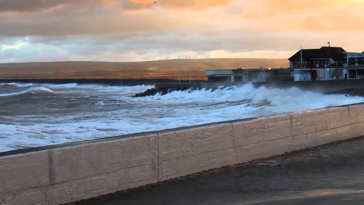 Highest tides for 20 years and storm waves hit Westward Ho! sea front and pebble ridge.