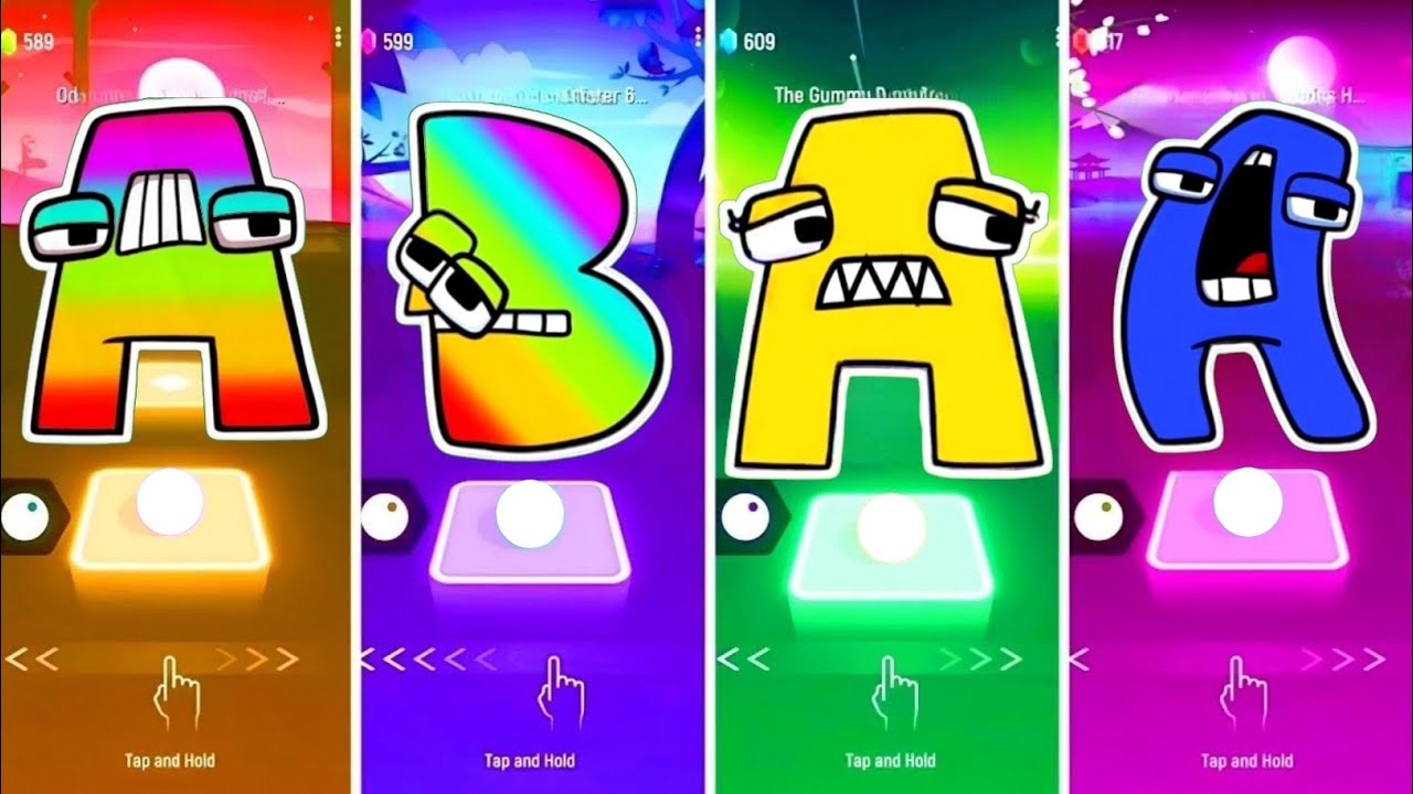 Rainbow-Alphabet-Lore-Mix-Colours-A🆚B🆚Alphabet-Lore-Yellow-A🆚New-Blue-A-Tiles Hop EMD Rush!