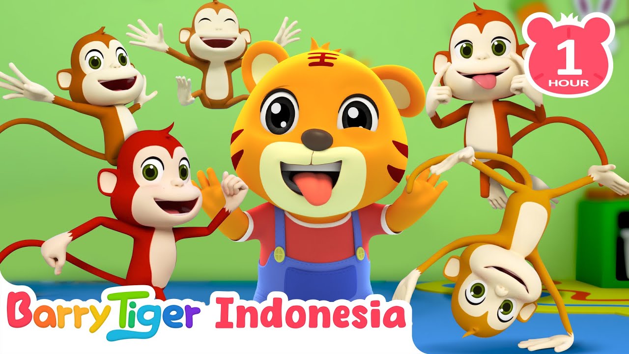 5 Monyet Jatuh dari Kasur 🐵💥 Lagu Anak Tentang Berhati-hati | Lagu Hewan & Lagu Anak | BarryTiger