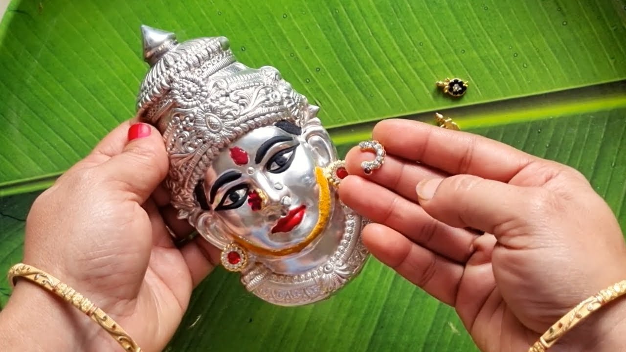 Varamahalakshmi idol face decoration || Silver face Decoration 2022