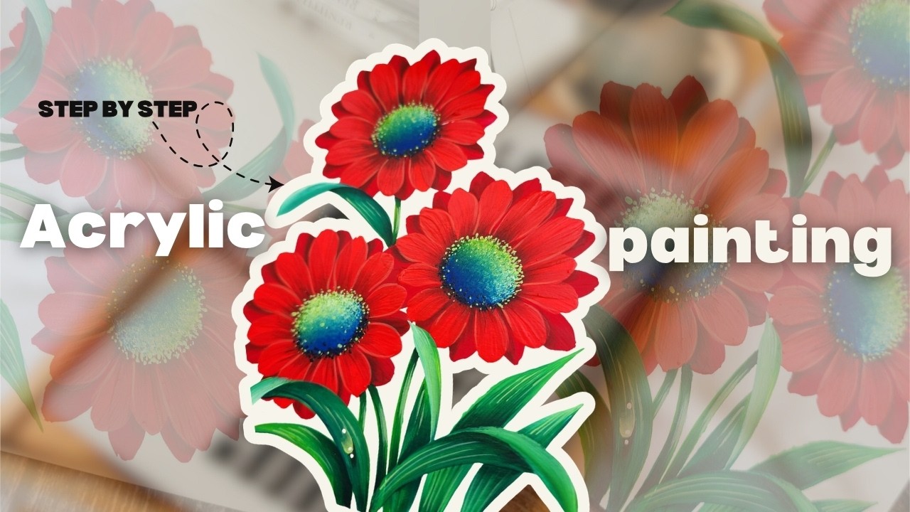 You Won’t Believe How Easy This Flower Painting Is! | Acrylic Painting | Red Flower Painting Day 17