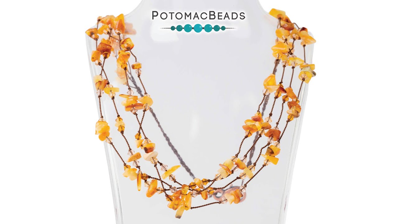 Amber Chip Knotted Necklace - DIY Jewelry Making Tutorial by PotomacBeads