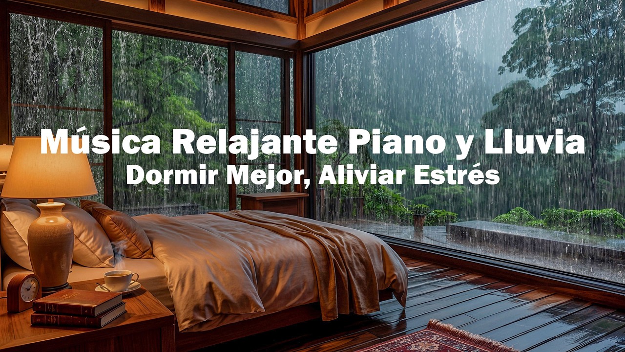 Música Relajante para Dormir – Lluvia Nocturna y Piano Suave en Espacio Cálido para Calmar la Mente