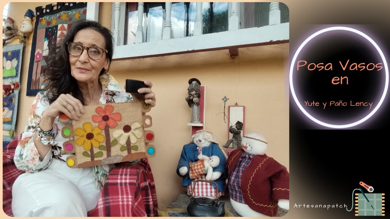 Cómo hacer un Posa Vasos en Paño Lency y Yute con Aplicaciones de Margaritas Haga y Venda Manualidad
