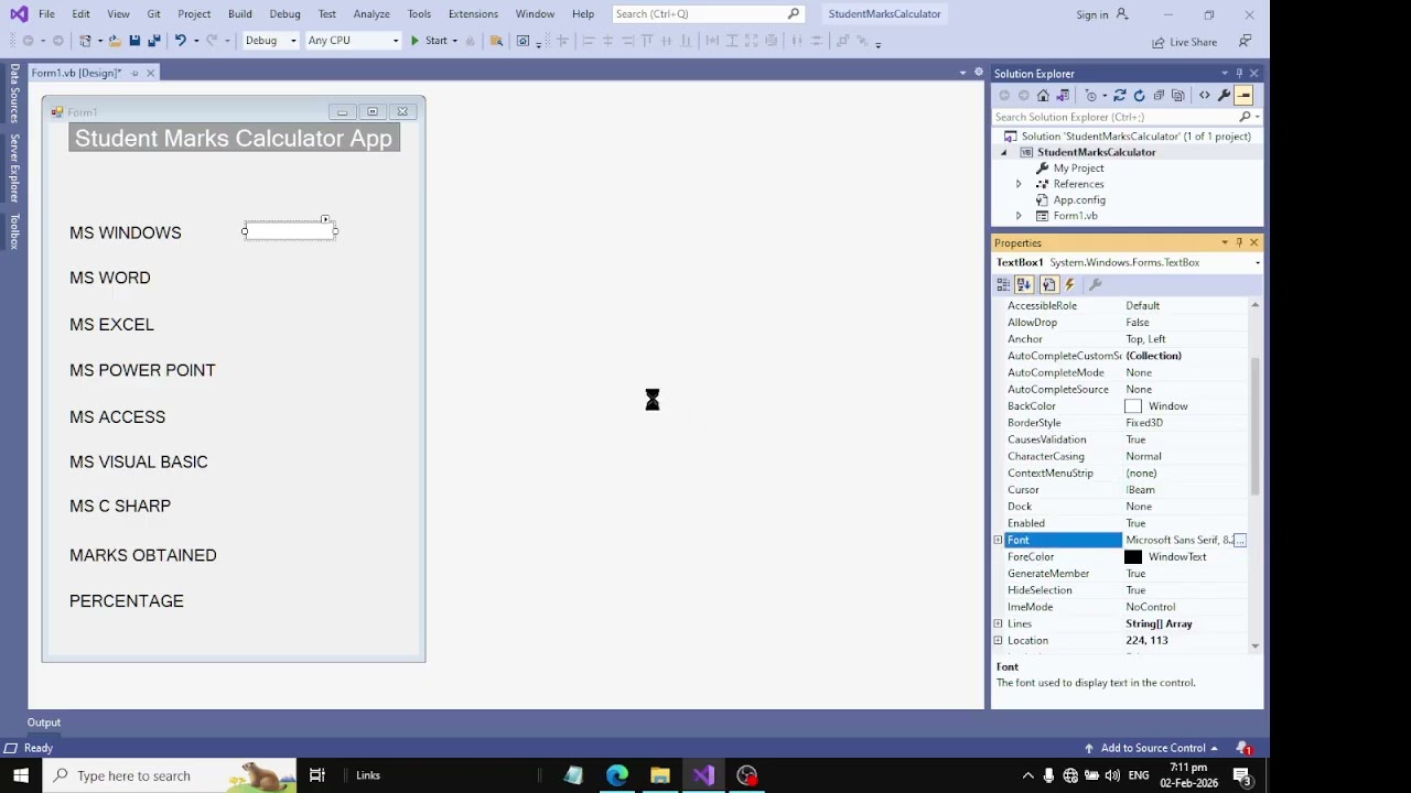 Student Marks Calculator in VB DOT NET Design