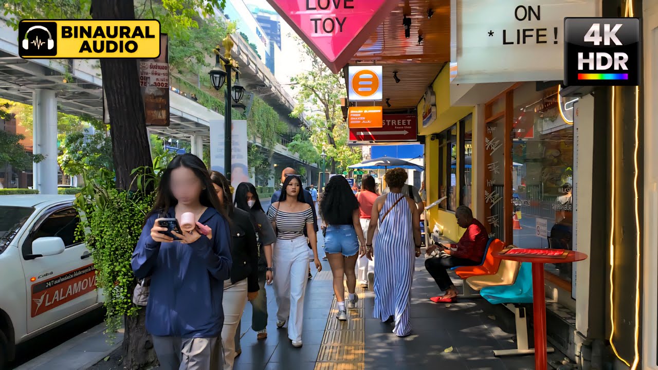 【4K HDR】Bangkok Phrom Phong Area 🇹🇭 City Shopping Streets | Binaural Audio 🎧