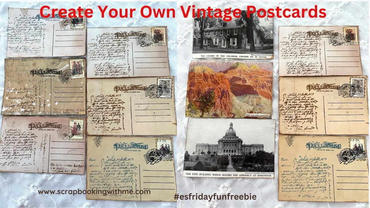 FRIDAY FREEBIE ~ MAKING FAUX VINTAGE POSTCARDS ~ #esfridayfunfreebie