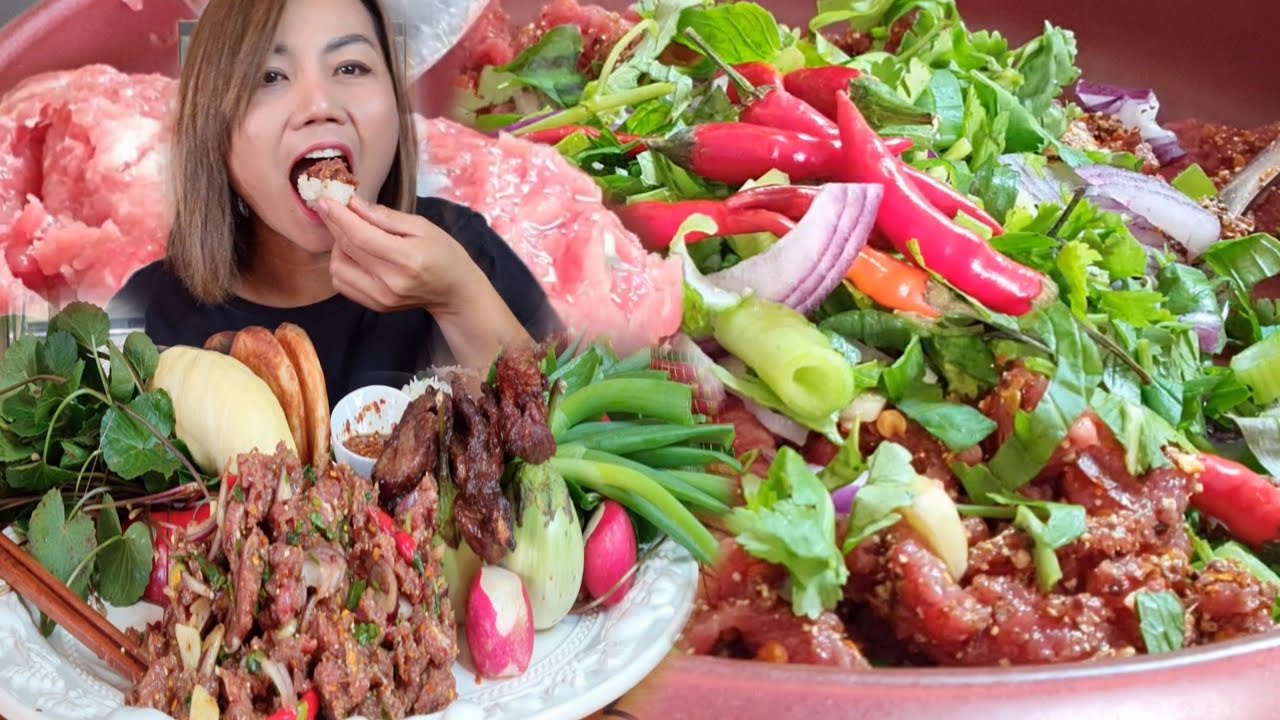 ก้อยเนื้อมะนาว 🍖ส้มๆเผ็ดๆ ทอดเนื้อแดดเดียว แจ่ว ข้าวเหนียว ตบท้ายทุเรียน ขนมบ้าบิ่น