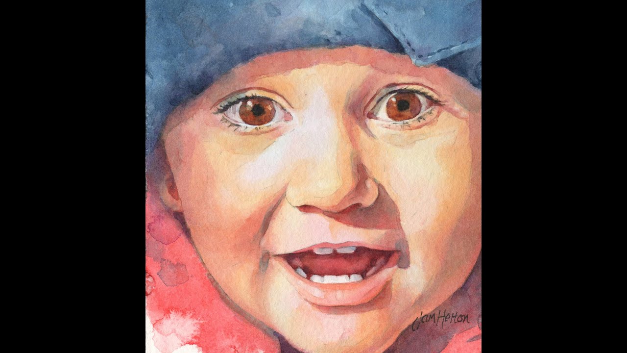 Blue Hat, Big Grin Mini Portrait in Watercolor Demo