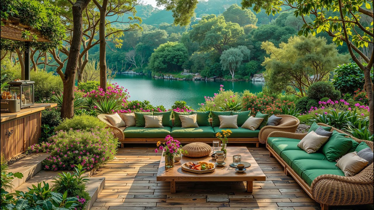 Space Living Coffee by the Lakeside Forest 🌿 Smooth Jazz & Nature Ambience For Focus & Work