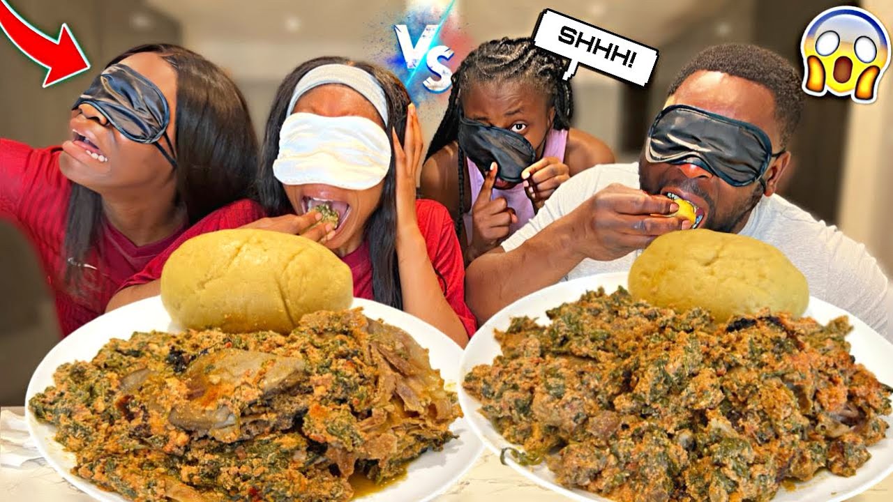 BLINDFOLDED RELAY SPEED EATING FOOD CHALLENGE ft EXTREMELY SPICY EGUSI SOUP AND GOAT MEAT