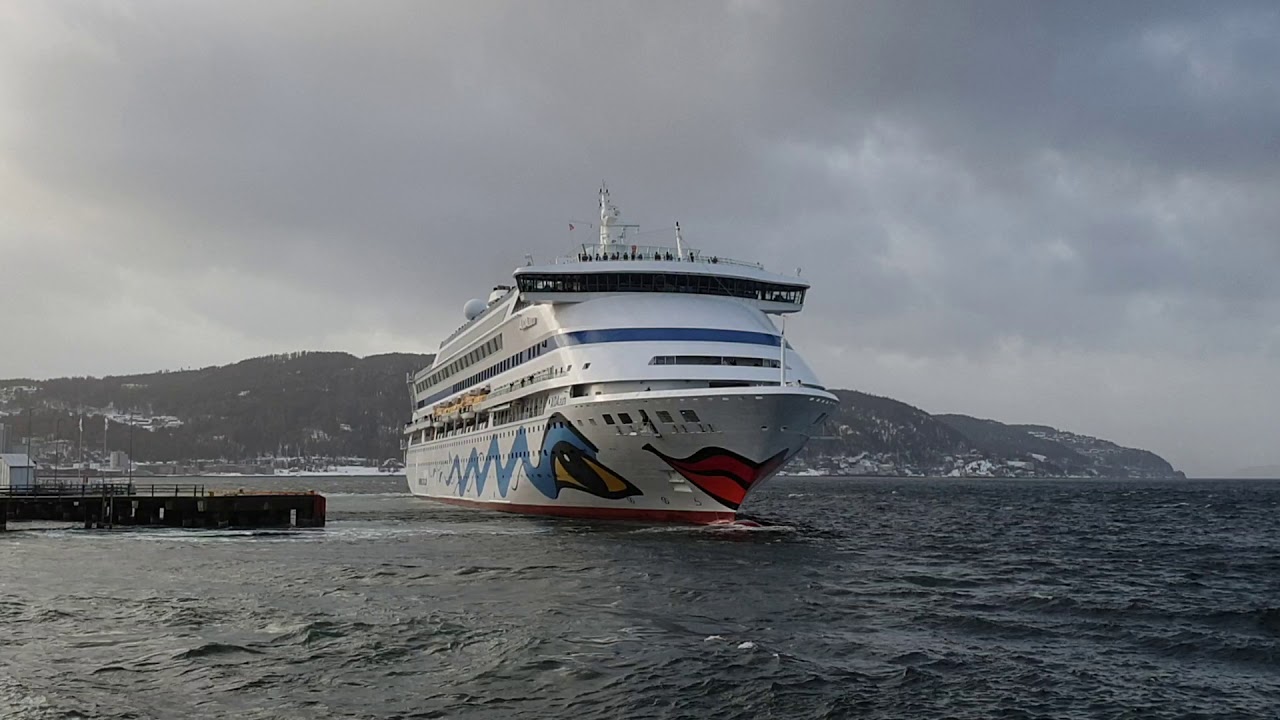 AIDAaura departing from Trondheim, Norway on FEB 13 2019