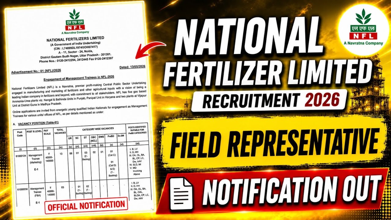 NFL Recruitment 2026 | National Fertilizers Limited Management Trainee Notification Out