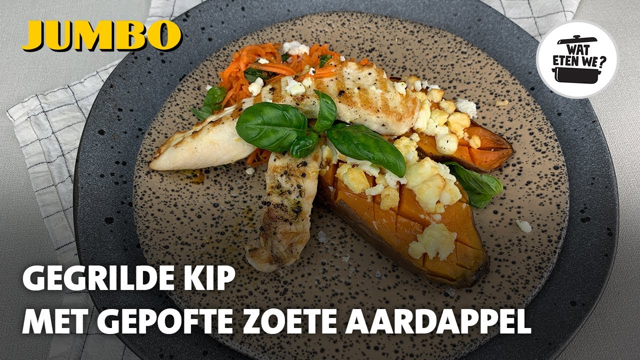 Wat eten we? Gegrilde kip met gepofte zoete aardappel
