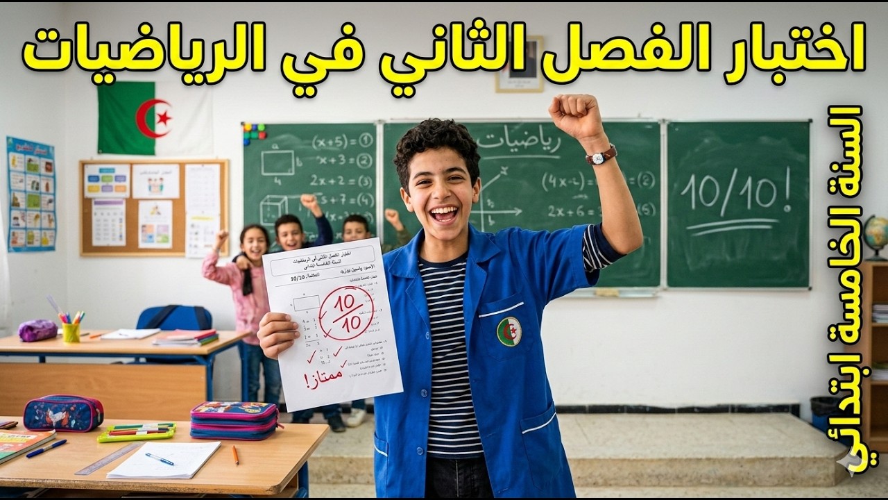 اختبار الفصل الثاني رياضيات السنة الخامسة ابتدائي الجيل الثاني 🇩🇿 | نموذج امتحان محلول 2026
