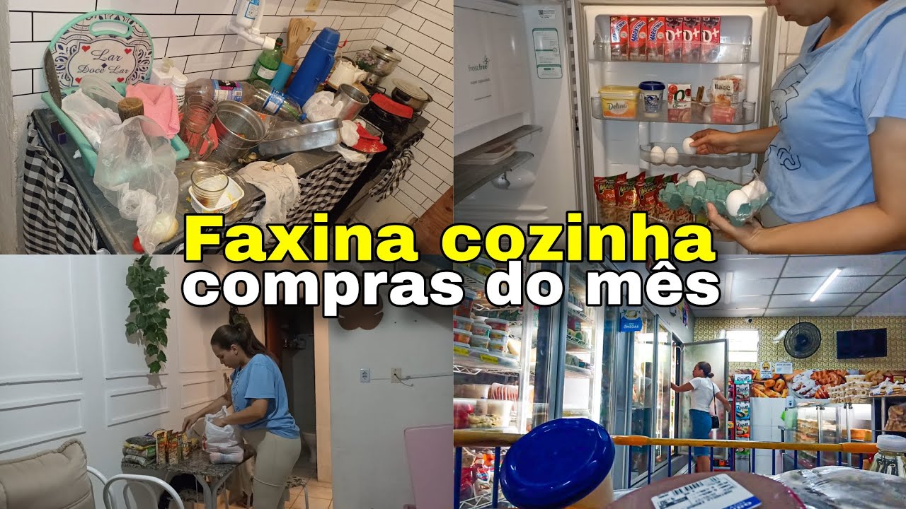 Limpando cozinha simples e pequena | compras do mês