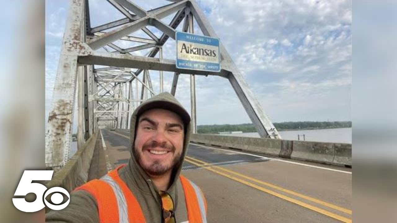 California man walking across America stops in Arkansas