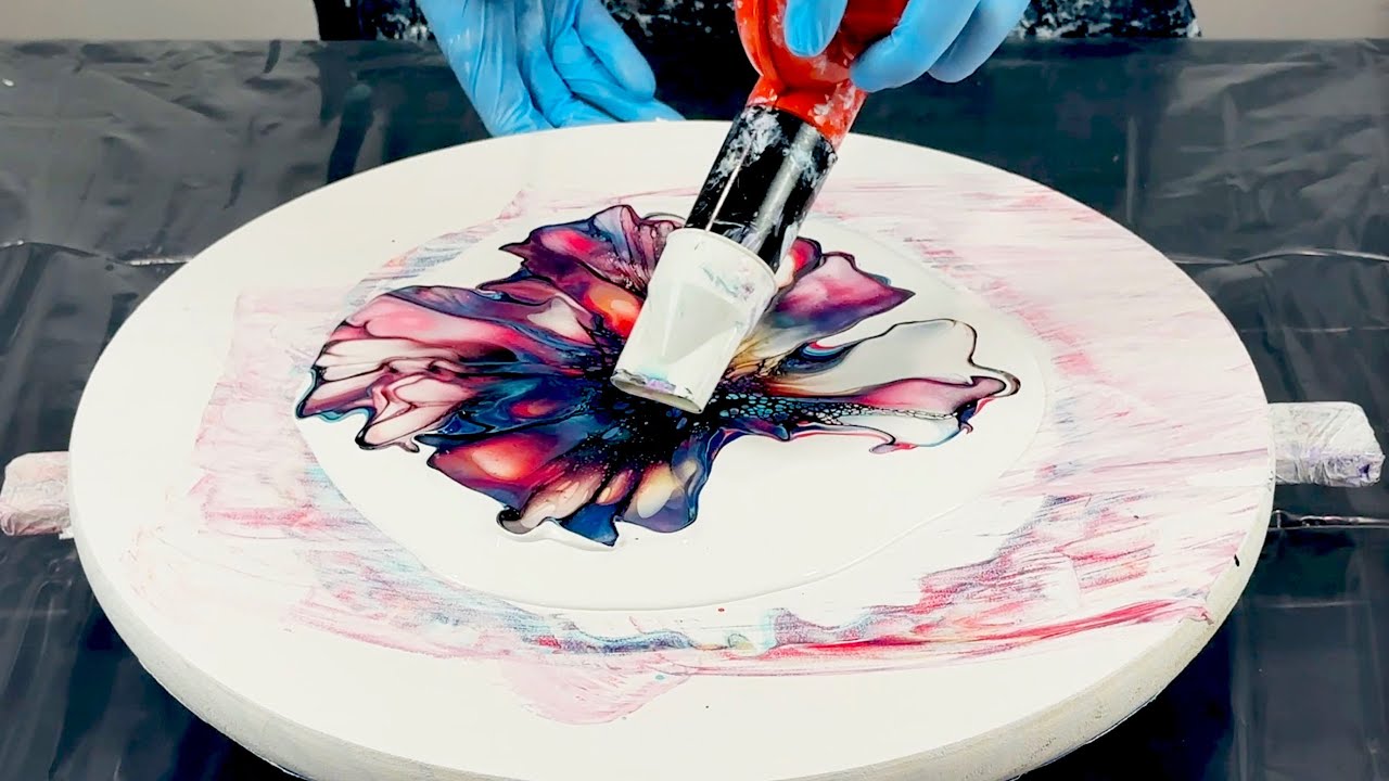 Making a Lazy Susan~Bloom Technique~Acrylic Pouring~Fluid Art~295
