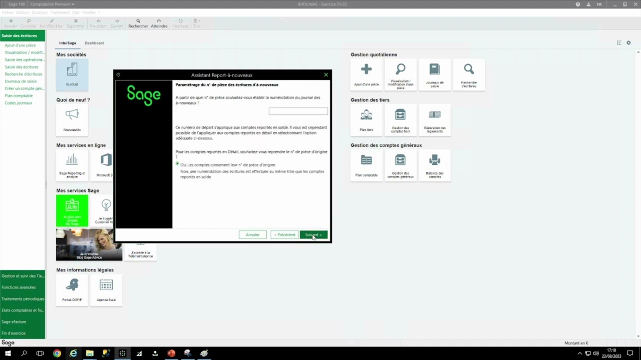 Sage100Comptabilité : Comment effectuer le report des à nouveau ?