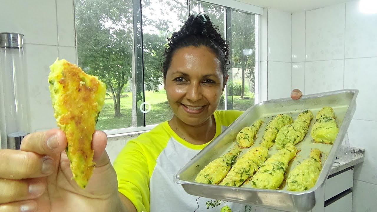 CHUCHU CROCANTE EMPANADO COM QUEIJO FEITO NO FORNO SEM FRITURA, LINGUIÇA ASSADA NA PANELA E MACARRÃO