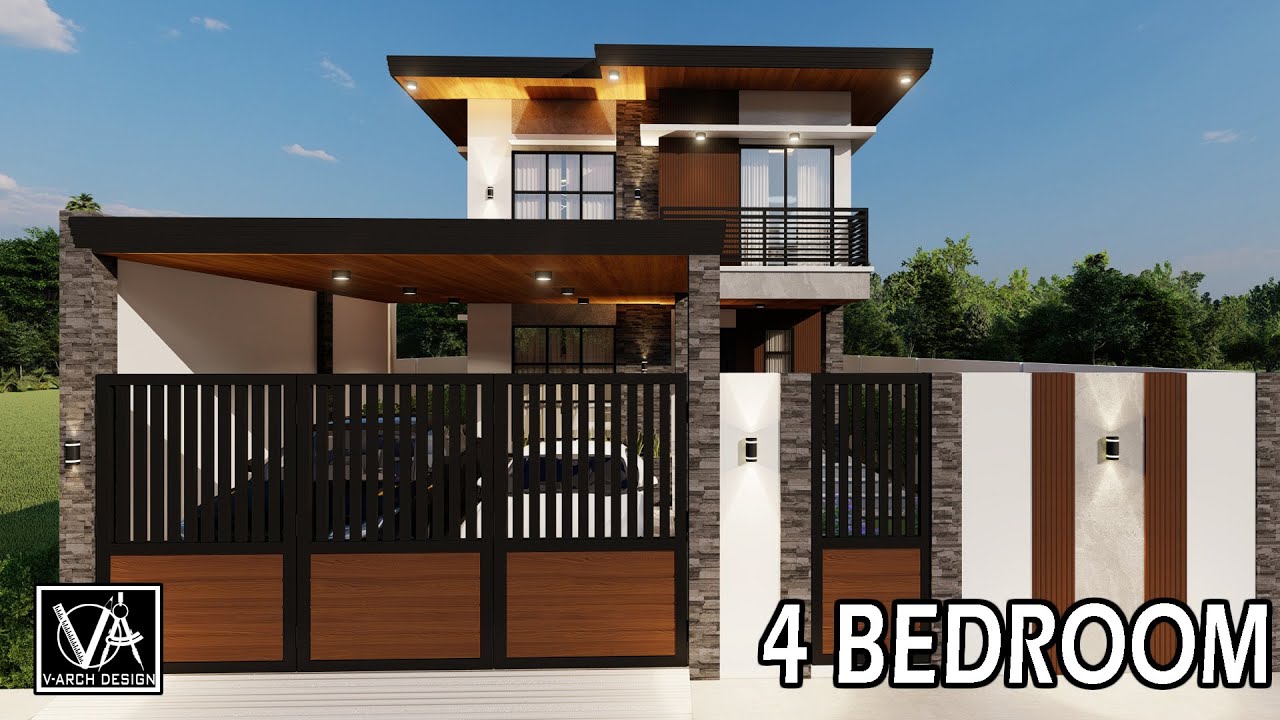 2 STOREY MODERN HIGH CEILING HOUSE DESIGN - 4 BEDROOMS (80SQM)