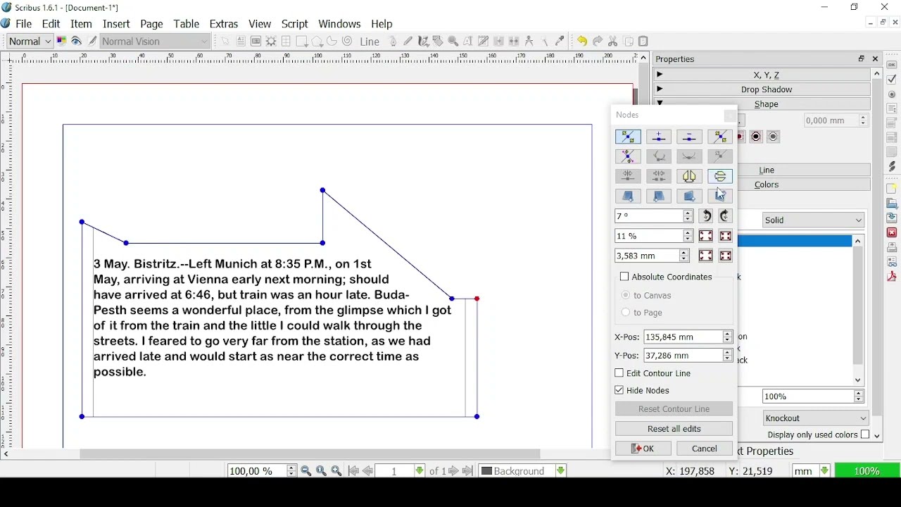 SCRIBUS - Lesson 06 - Text Paths, Writing on Polygon, Spiral, Shaping the Text Frame, Story