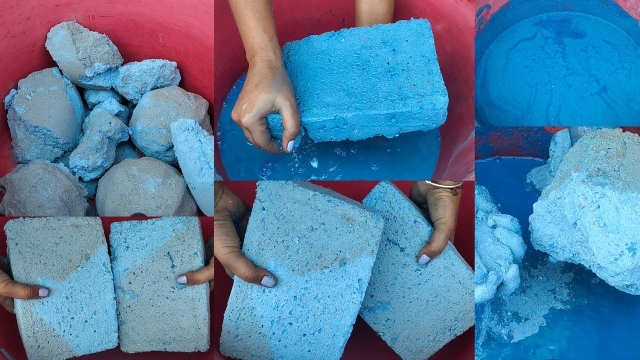 Asmr/ super soft blue 🔵 cement dry and water 💦 crumbling/ Satisfied Asmr