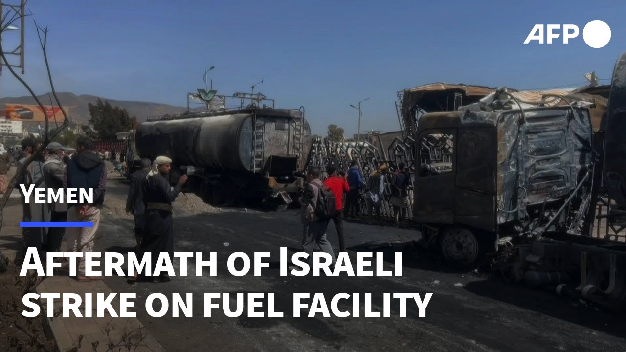 Damage at a fuel storage facility in Sanaa following Israeli strikes | AFP