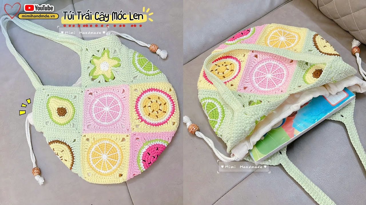 Móc Túi Tote Ghép Ô Hình Trái Cây Quá Xinh🍊🥝 🍉 Crochet Fruit Puzzle Tote Bag🍋🥑 | Mimi Handmade