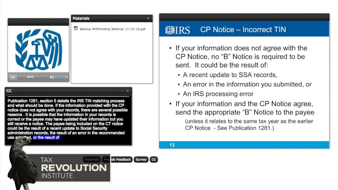 IRS Webinar: Backup Withholding: When and Why