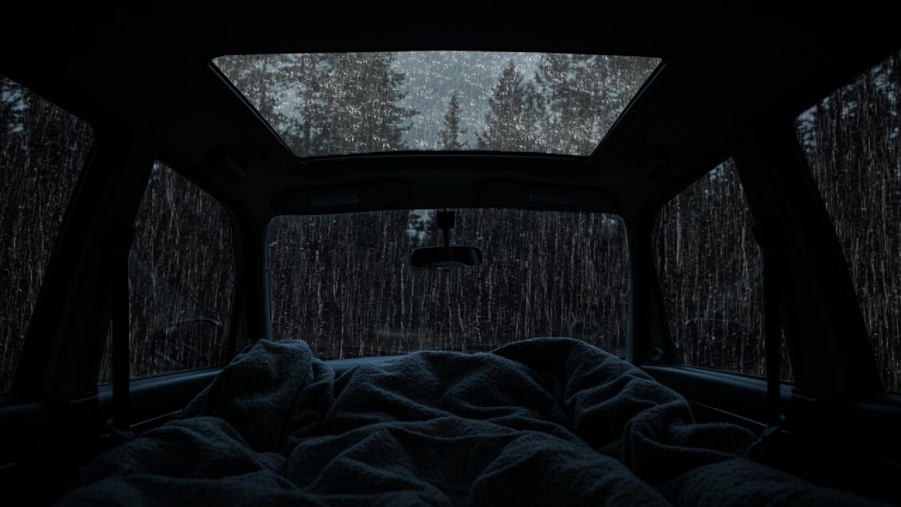 Relaxing Rain & Thunder on Cozy Car ⛈ Deep Sleep Sounds, Stress Relief & Peaceful Night Ambience
