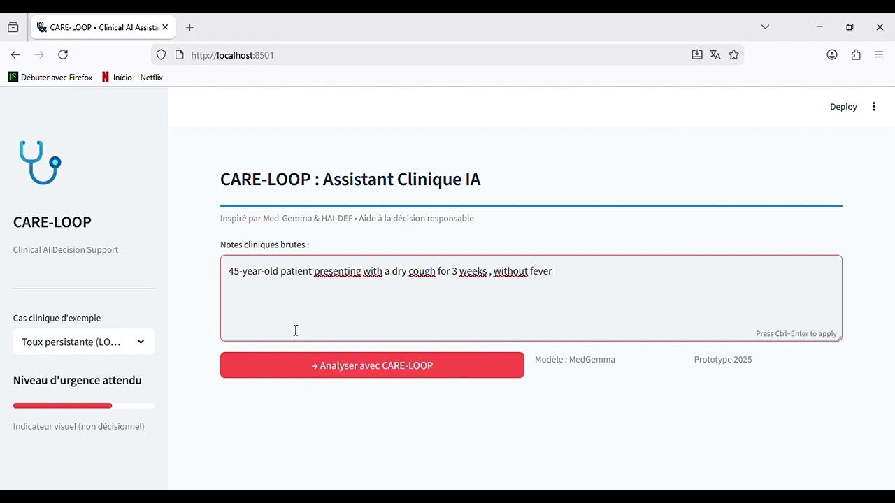 CARE LOOP • Clinical AI Assistant — Mozilla Firefox 2026 01 14 17 24 09