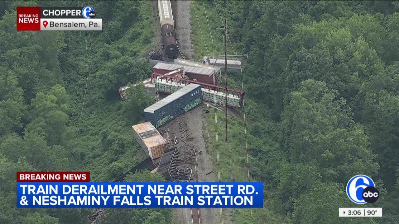Freight train derails in Bensalem, Pa.; at least 10 cars off the tracks