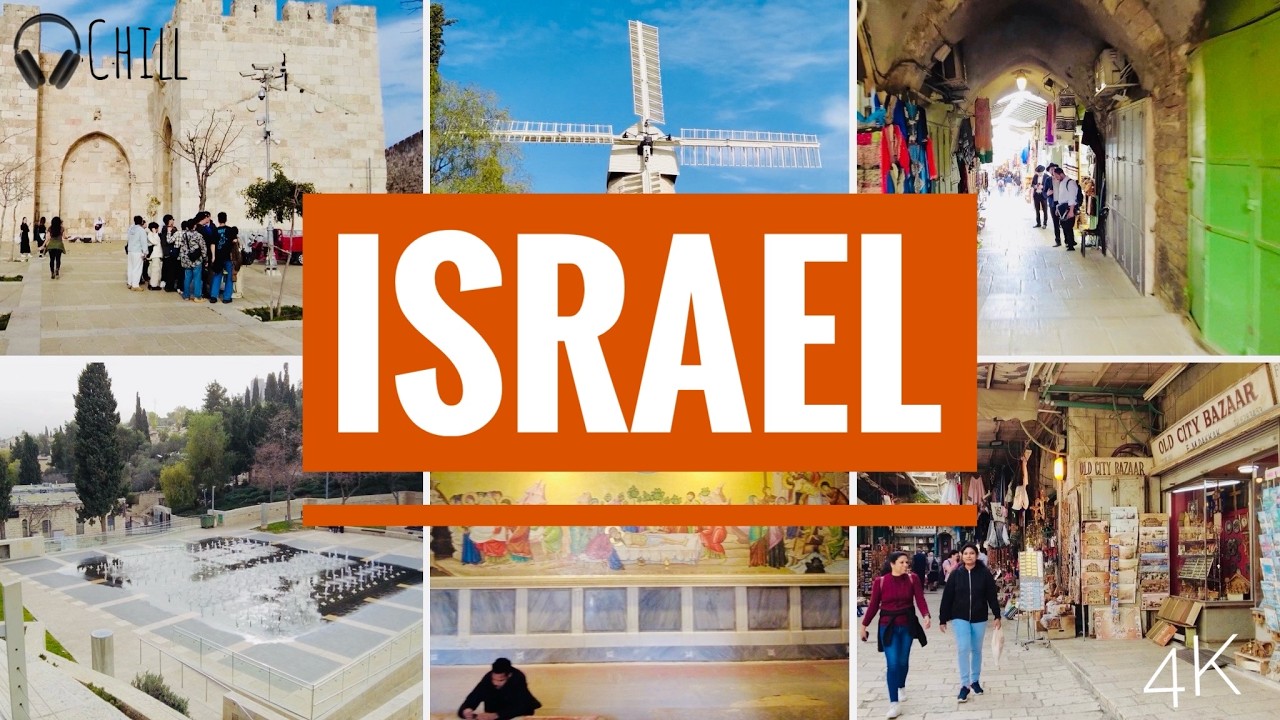 Israel : Jerusalem | Old town, Jaffa Gate, Lion's fountain, Windmill. Virtual 4K run | Chill music.