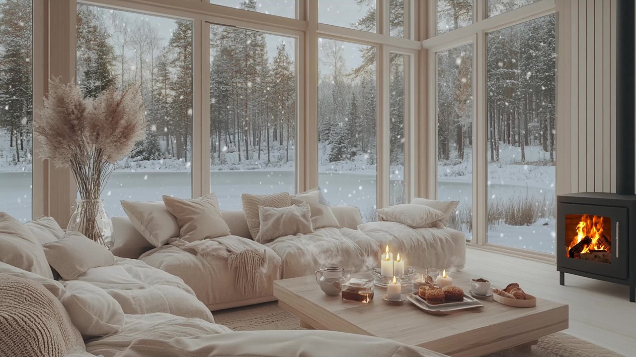 ☕🎹 Winter Tea Piano Sanctuary | Snowfall Outside & Gentle Ivory Floral Decor | Calm Cozy Evenings