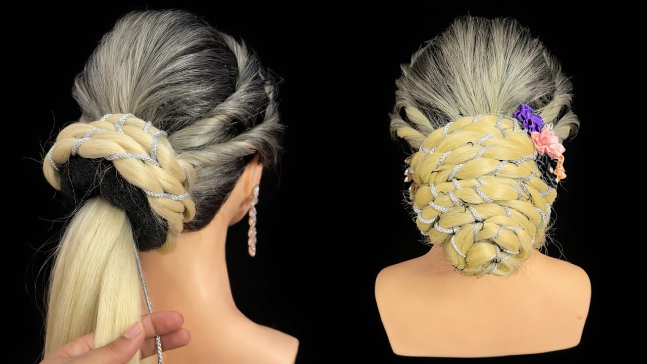 Latest Silver Lace Braided Bun Tutorial Shaadi Ke Liye Sabse Best Hairstyle