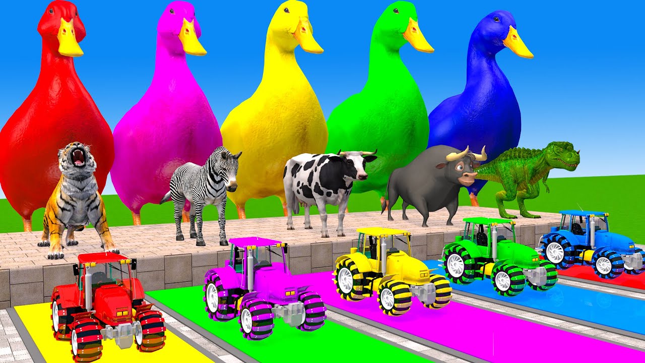Long Slide Game With Cow Elephant Gorilla Hippopotamus Tiger 3d Animal Game Funny 3d Animals