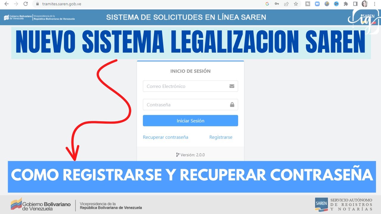 NUEVA PAGINA #SAREN ¿Como REGISTRARSE y RECUPERAR Contraseña? Tramite en Linea para #legalizar