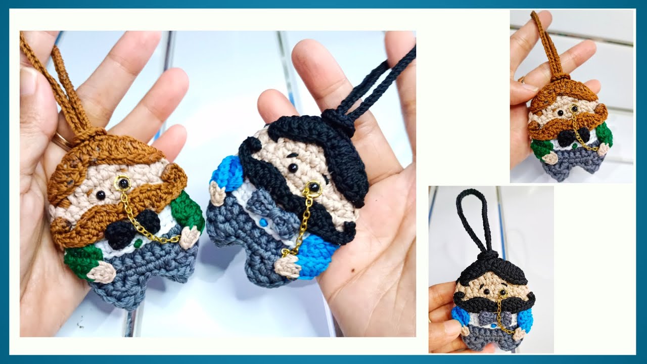 Cute😍🥰 , Crochet bag charm for men with mustache || crochet keychain