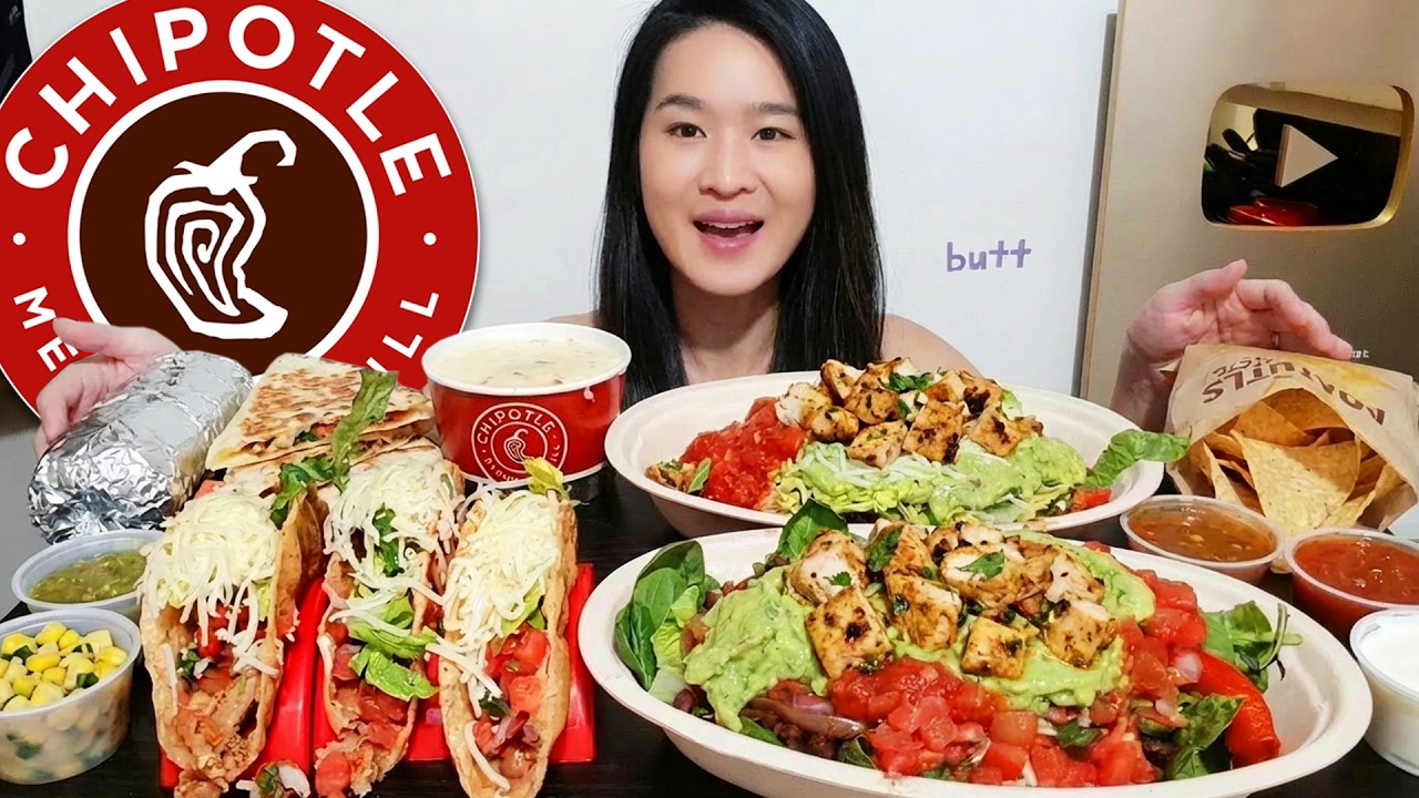 Утоляю свою тягу к Chipotle: салат с курицей по-асадо и хрустящие тако | Мукбанг ASMR с минимальн...