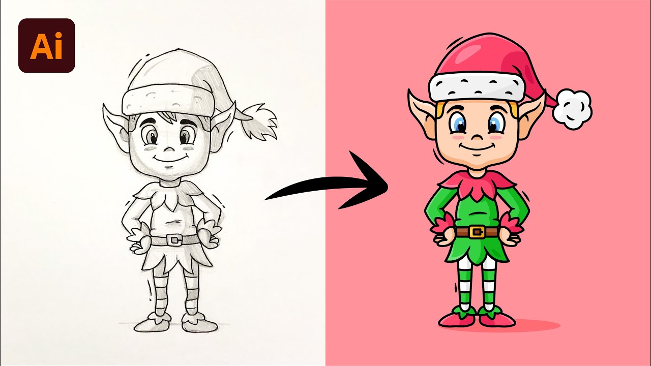 Adobe Illustrator Tutorial - Create a Cute Elf Character from Sketch (HD)