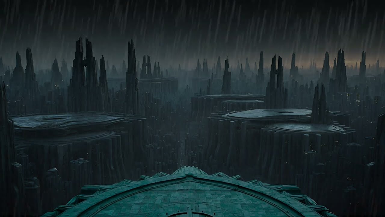 Alien Rain on a Futuristic Platform | Sci-Fi Shelter Ambience for Deep Sleep (8 Hours)