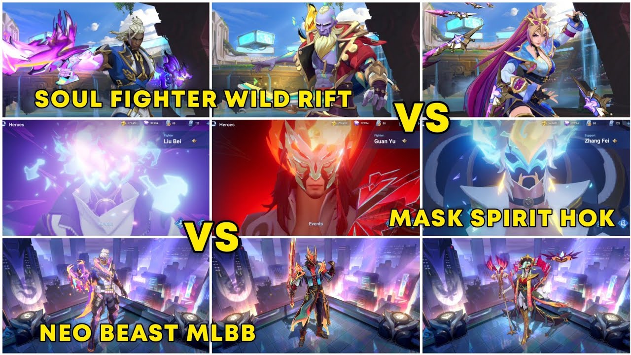 Neo Beast MLBB VS Soul Fighter LOL Wild Rift  VS Mask Spirit HOK - Entrance 3D Animation Battle