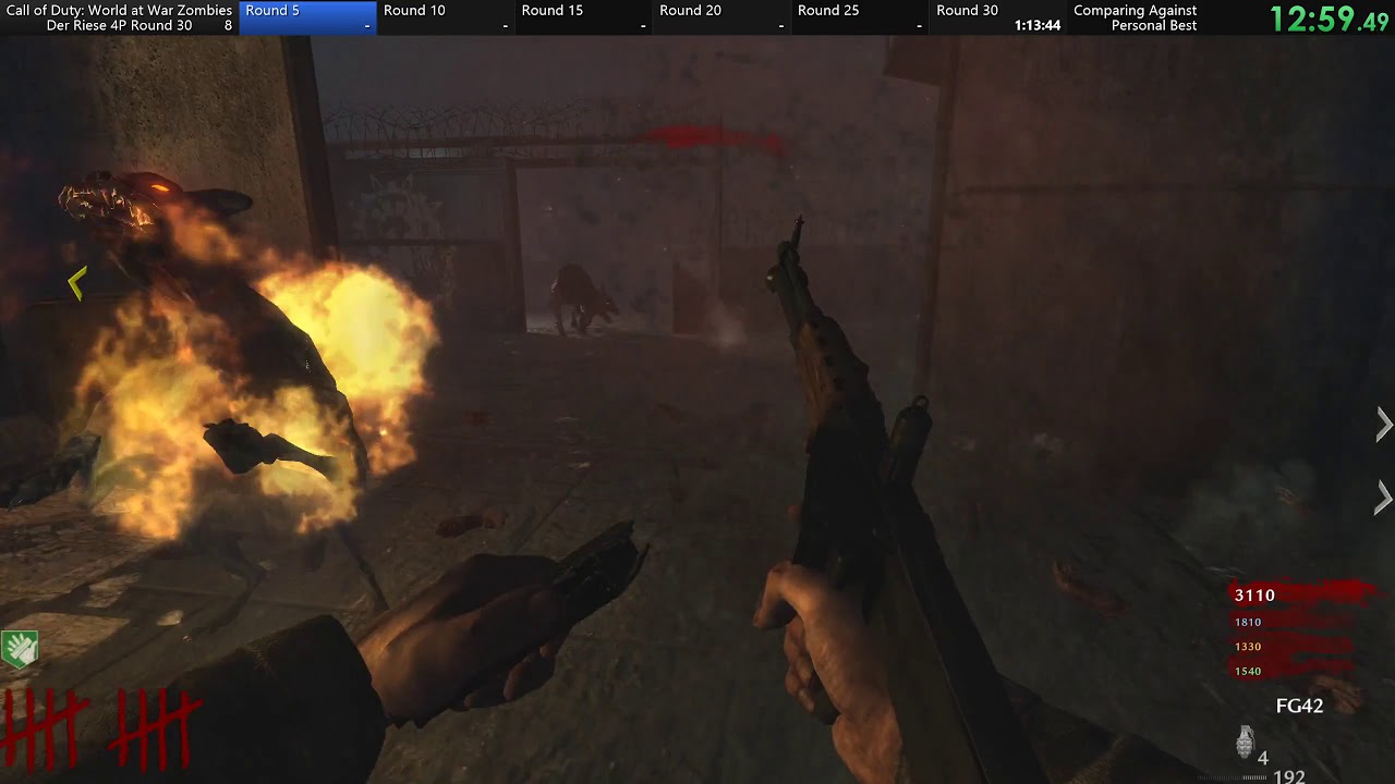 Cod:WaW Der Riese 4 Player Round 30 Speedrun in 1:12:03 - Former Record