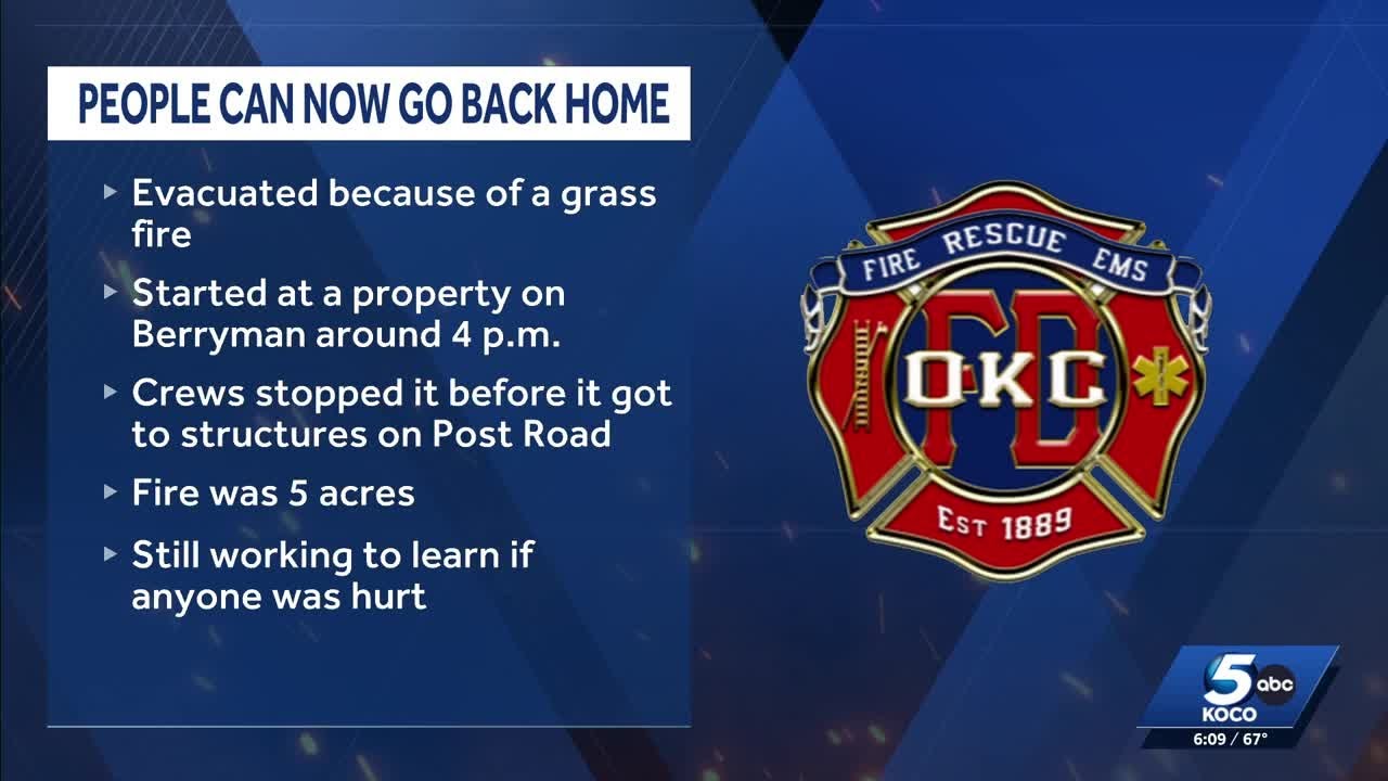 Grass fire prompts evacuations in southeast Oklahoma City
