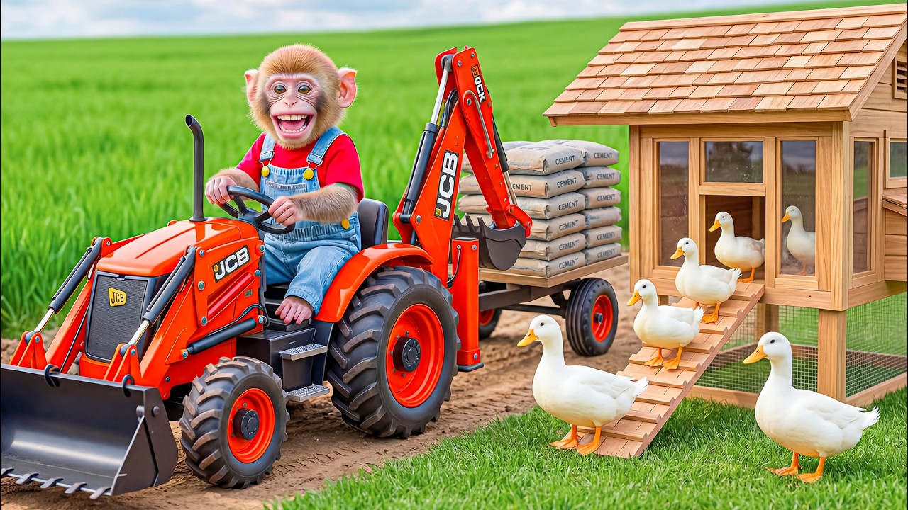 Monkey Nana Uses a JCB to Rescue Ducks Stuck in Mud… Then Builds Them a New Home! 😱🦆🚜