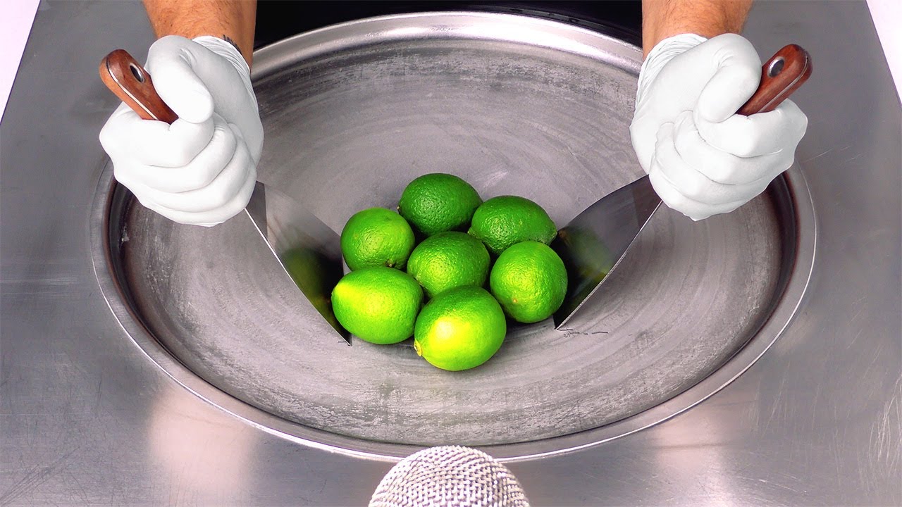 How to make Caipirinha Ice Cream Rolls out of fresh Limes - Ice Cream Cocktail | ASMR Recipe