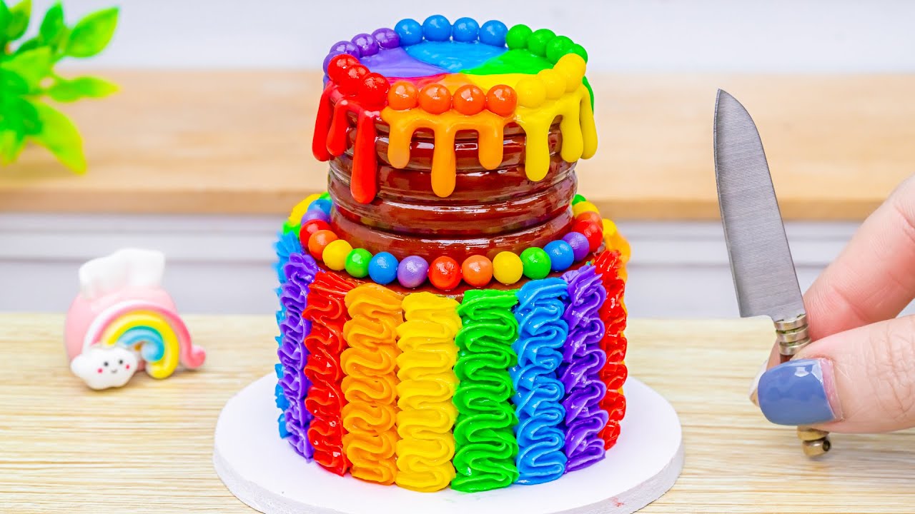Amazing Mini Rainbow Chocolate Buttercream Drip Cake Decorating 🌈 Tiny Rainbow Cake By DIY Cakes